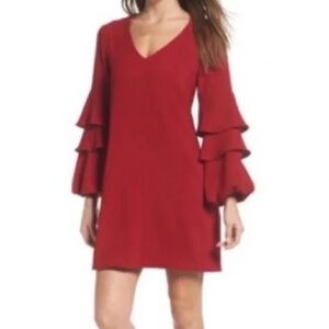 CHANLER HENRY Tiered Ruffle Sleeve Dress; Red; Size Small; Perfect Condition.